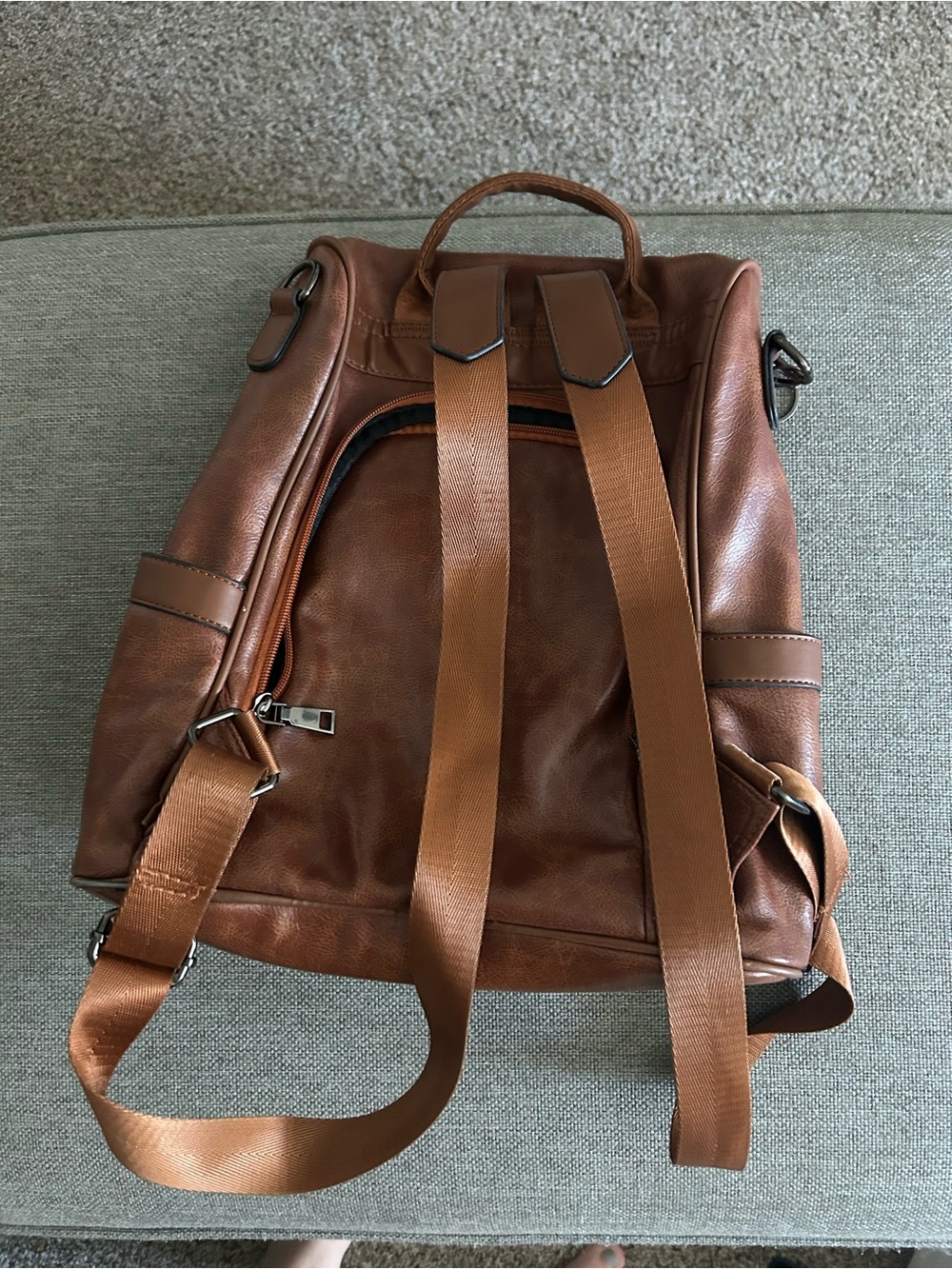 Anti Theft Brown Women’s Faux Leather Backpack Tote - Picture 4 of 5